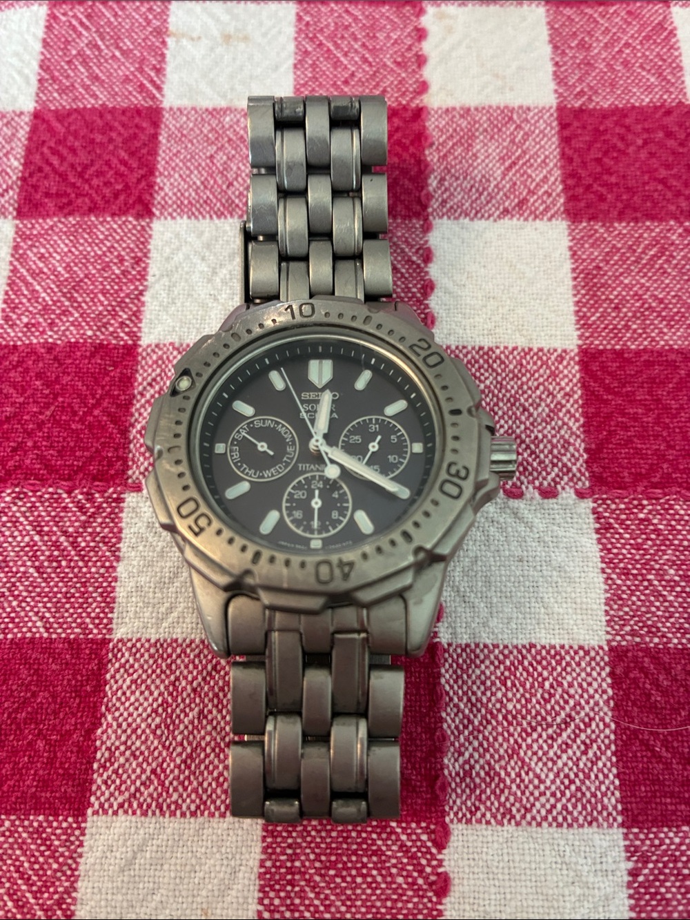 Seiko Men's Titanium Gray Black Dial Chronograph Watch works